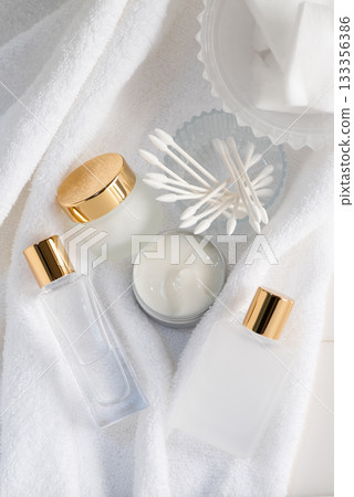 White towel and cosmetics skin care image 133356386