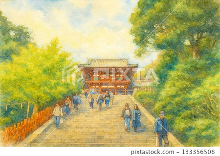 夏日鎌倉神社 / 夏日鎌倉神社水彩畫 133356508