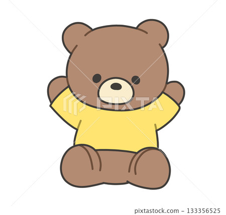 Illustration of a teddy bear in a yellow T-shirt raising both hands 133356525