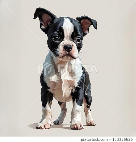 波士頓梗幼犬站立，面向前方 133356626