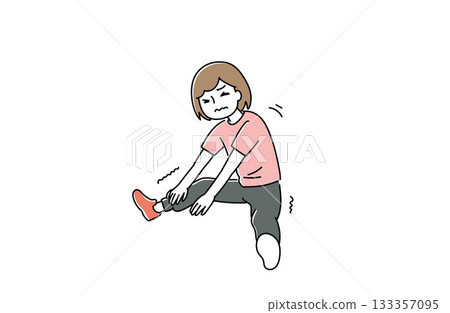 插圖描繪了一位女性因身體僵硬而難以完成前屈劈叉的動作。 插圖描繪了一位女性因身體僵硬而難以完成前屈劈叉的動作。 133357095
