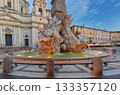 Fountain of the Four Rivers at dawn in Rome, Italy 133357120