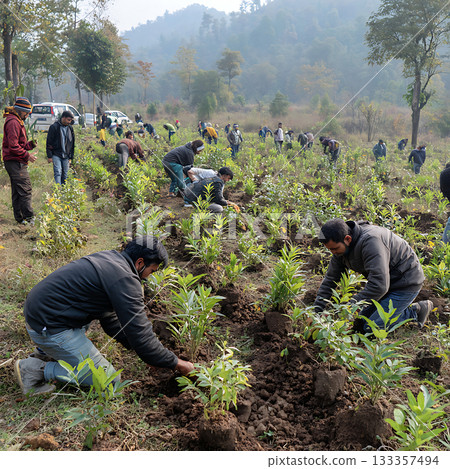 志工植樹造林，以恢復森林和保護環境 133357494