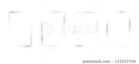 Sprayed noise rectangle frame set. Black dotted grain border collection. Black stipple gradient boarder bundle for banner, poster, text box, template. Vector rough spray stencil graffiti effect frames 133357550