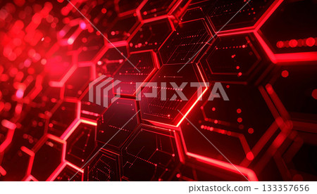 Red hexagonal digital network background 133357656