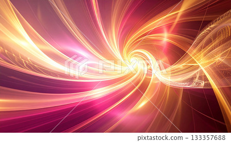 A spiral of intersecting gold and pink light 133357688