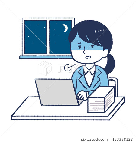 一名女子加班到深夜。 一名女子加班到深夜。 133358128