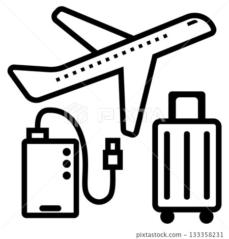 飛機、手機電池和手提箱圖示集 133358231