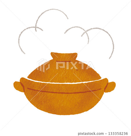 一口冒著熱氣的棕色陶鍋插圖(火鍋,日本料理,冬季料理) 一口冒著熱氣的棕色陶鍋插圖(火鍋,日本料理,冬季料理) 133358236