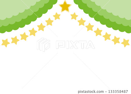 黃綠色褶皺窗簾和星星 133358487