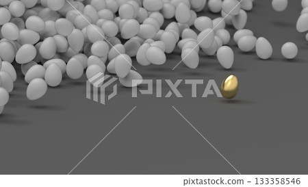 Golden Egg CG - A large number of golden eggs rolling around - Image of human resource outflow - PowerPoint title - Rendered CG - Background Golden Egg CG - A large number of golden eggs rolling around - Image of human resource outflow - PowerPoint title - Rendered CG - Background 133358546