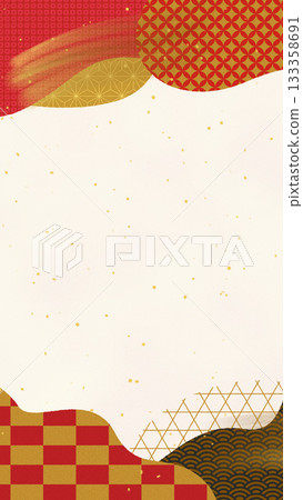 Wallpaper (red pattern) featuring a traditional pattern cut out of a squishy shape on a vertical white background 133358691