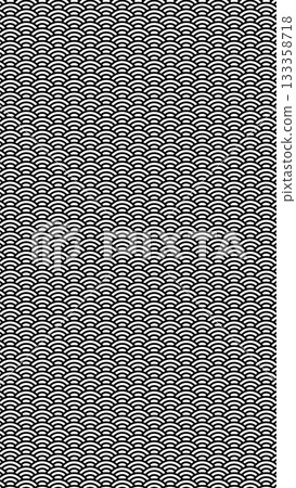 Monotone pattern material of Seigaiha pattern (black and white) 133358718