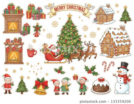 Cute Christmas illustration material 133359200