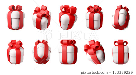 Many 3d render gift box with red ribbon 133359229
