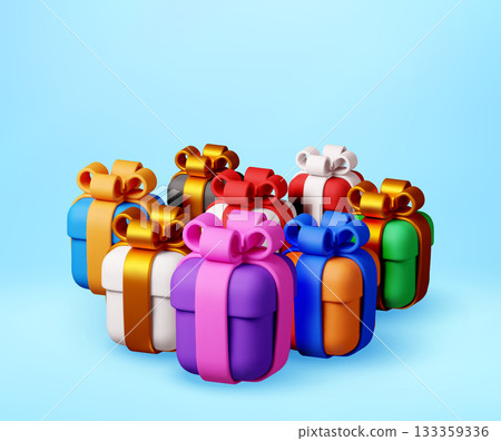 3D Many colorful gift boxes and bows 3D Many colorful gift boxes and bows 133359336