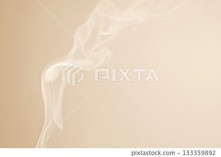 Closeup of smoke rising from a pipe on a beige background. AI-generated content. 133359892