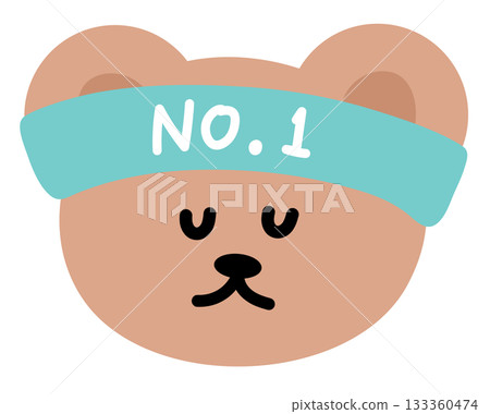 Cute illustration of teddy bear wearing NO. 1 sport headband for exercise, diet, competition, animal decoration, cartoon, character, comic, mascot, patch, brooch, pin, zoo, souvenir shop, shirt print 133360474