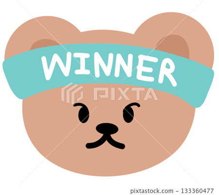 Cute illustration of teddy bear wearing WINNER headband for sport, exercise, diet, competition, animal decoration, cartoon, character, comic, mascot, patch, brooch, zoo, souvenir shop, shirt print 133360477