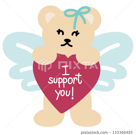 Cute illustration of teddy bear with angel wings, and I support you heart sign for running club, sport, exercise, diet, competition, animal decoration, cartoon, character, comic, mascot, souvenir shop Cute illustration of teddy bear with angel wings, and I support you heart sign for running club, sport, exercise, diet, competition, animal decoration, cartoon, character, comic, mascot, souvenir shop 133360485