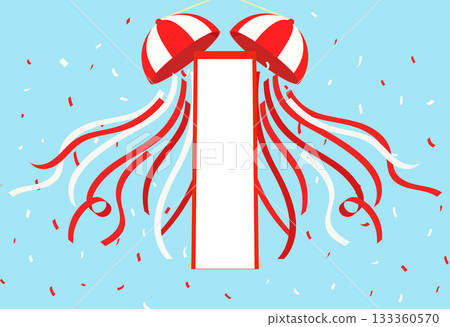 一幅紅白相間的花玉插圖，帶有橫幅 133360570