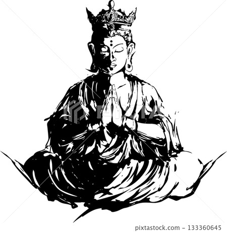 Ink painting illustration of Kannon Ink painting illustration of Kannon 133360645