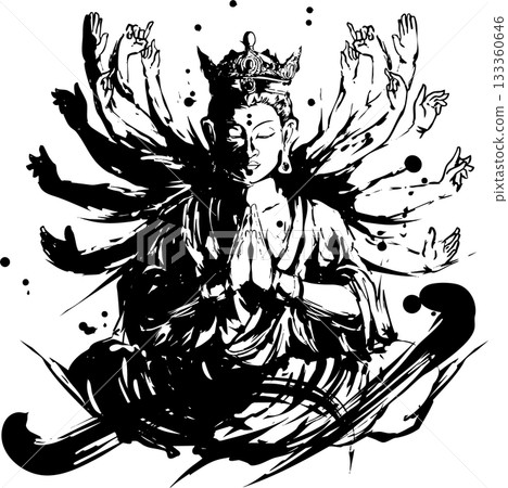 Ink painting illustration of the Thousand-Armed Kannon 133360646