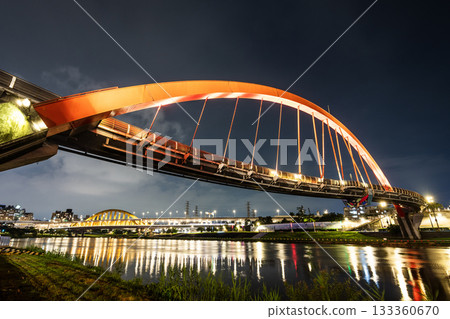 Night view of the Rainbow Bridge in Neihu of Taipei, Taiwan. It lies across the Keelung River. Night view of the Rainbow Bridge in Neihu of Taipei, Taiwan. It lies across the Keelung River. 133360670