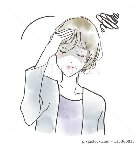插圖描繪了一位因更年期而感到頭暈的女性 133360833