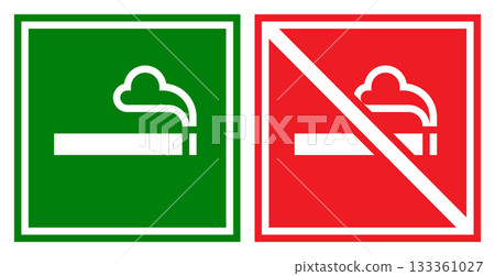 No smoking and smoking area signs set. Smoking and smoking prohibited zone. 133361027