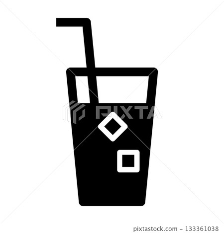 Juice glass with drinking straw and ice cubes icon, drink sign Juice glass with drinking straw and ice cubes icon, drink sign 133361038