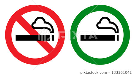 No smoking and smoking area signs set. Smoking and smoking prohibited zone. No smoking and smoking area signs set. Smoking and smoking prohibited zone. 133361041