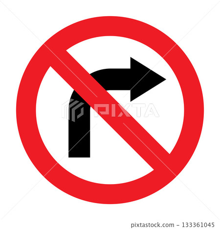 No right turn sign, road sign, traffic sign indicating directions of travel No right turn sign, road sign, traffic sign indicating directions of travel 133361045