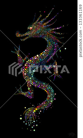 Illustration of a fantastic dragon made of light particles. Luminous art that shines on a black background Illustration of a fantastic dragon made of light particles. Luminous art that shines on a black background 133361169