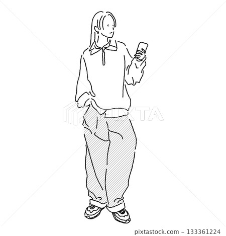 身穿時尚服飾的女性的單色插畫 133361224