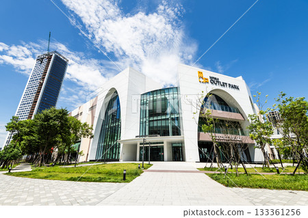Low-angle view of the Mitsui Outlet Park Linkou in New Taipei City, Taiwan. It is Mitsui Fudosan's third overseas base. 133361256