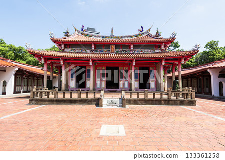 View of the Confucius Temple in Hsinchu City, Taiwan. This is a historic heritage site featuring a Chinese-style building that is over a hundred years old. 133361258