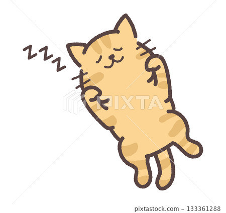 Brown tabby cat sleeping with its belly exposed Brown tabby cat sleeping with its belly exposed 133361288