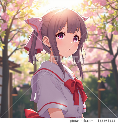 A girl praying under a cherry tree 133361333