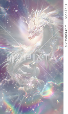 一條被光芒包裹的神秘白龍，以及一幅彩虹色的奇幻插畫 133361584