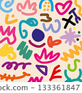 Playful Colorful Abstract Doodle Pattern - Hand Drawn Vector Design 133361847