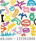 Playful Colorful Abstract Doodle Pattern - Hand-Drawn Vector Design 133361848