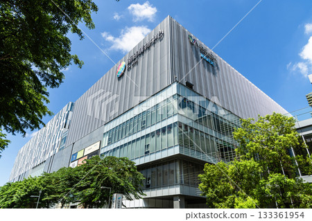 Low-angle view of the T.S. Mall (Hall A1) building. It's the largest shopping mall in the East District, Tainan, Taiwan.  133361954