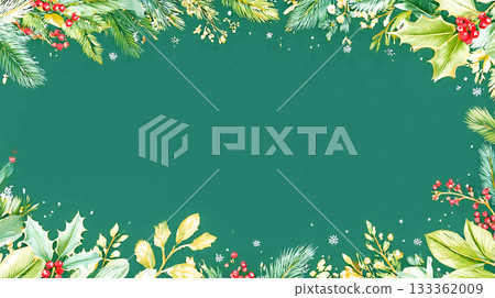 Elegant Symmetrical Christmas Background Vector with Festive Holly  Decorative Border, Perfect for Holiday Greetings and Seasonal Design 133362009