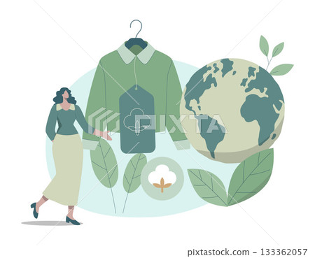 Eco friendly clothing sustainable, Women choose to use cotton textile, Environmental care concept on fashion. Vector design illustration. 133362057