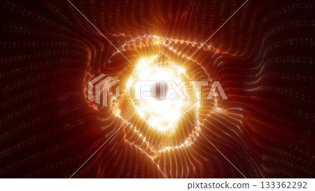 Abstract glowing golden vortex radiating from a bright core with dynamic light waves, isolated on white background Abstract glowing golden vortex radiating from a bright core with dynamic light waves, isolated on white background 133362292