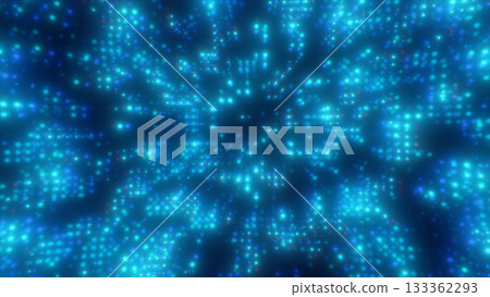 Deep blue abstract tunnel of glowing dots forming a futuristic digital-energy structure Deep blue abstract tunnel of glowing dots forming a futuristic digital-energy structure 133362293