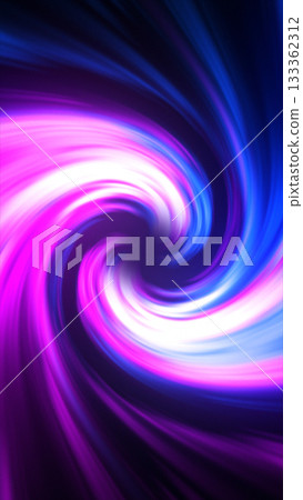 Dynamic abstract vortex of swirling blue and pink neon light creating a motion tunnel effect 133362312