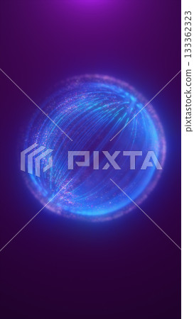 Glowing blue energy sphere surrounded by light trails and particles on a purple background, symbolizing futuristic power Glowing blue energy sphere surrounded by light trails and particles on a purple background, symbolizing futuristic power 133362323