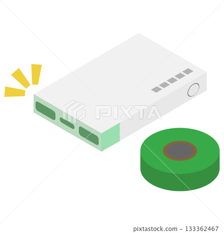 Image material with insulating tape attached to the terminal part of an isometric mobile battery Image material with insulating tape attached to the terminal part of an isometric mobile battery 133362467